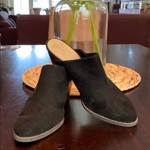 Black suede mules